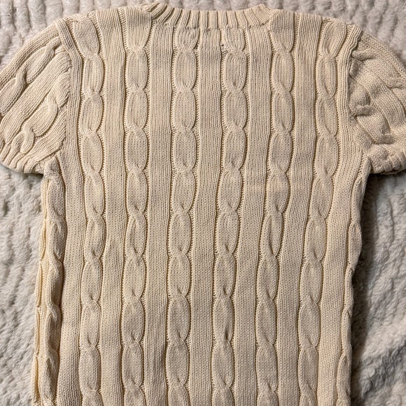 Polo Ralph Lauren Cream Cable Knit Short Sleeve Sweater Heart RL Patch XS - Picture 4 of 7